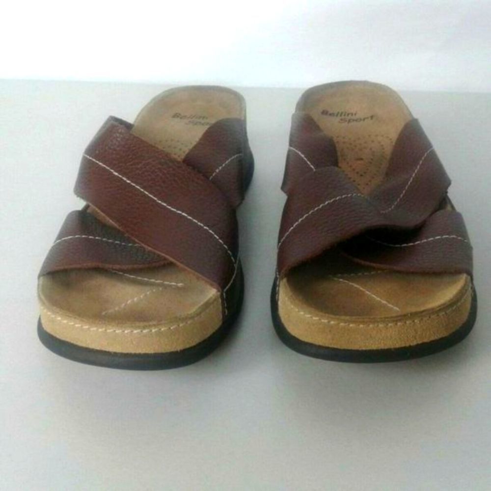 Bellini Brown Cross Leather Slip On  Sandals 10M